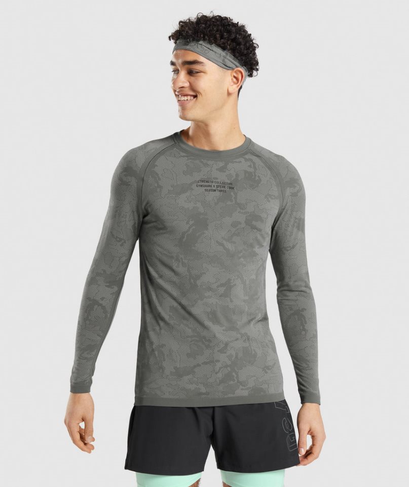 Men\'s Gymshark Steve Cook Long Sleeve Seamless T-Shirts Grey | NZ 7ADSVI